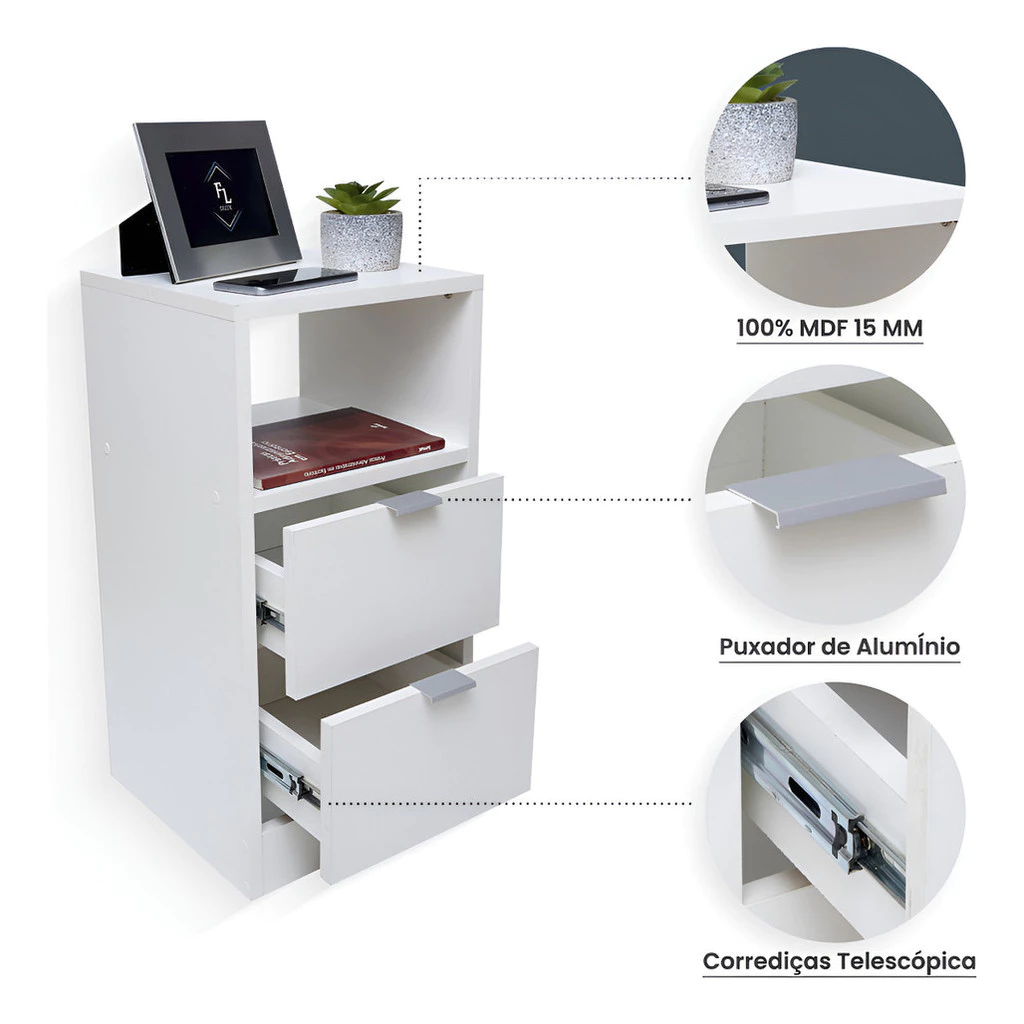 Kit Mesa Cabeceira 60cm De Altura 2 Gavetas Mdf 100% Montada